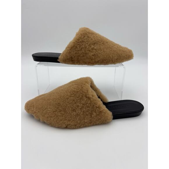 Jenni Kayne Shoes - Jenni Kayne Shearling Slides Tan Tan Size 39 / 9 Point Toe Flats